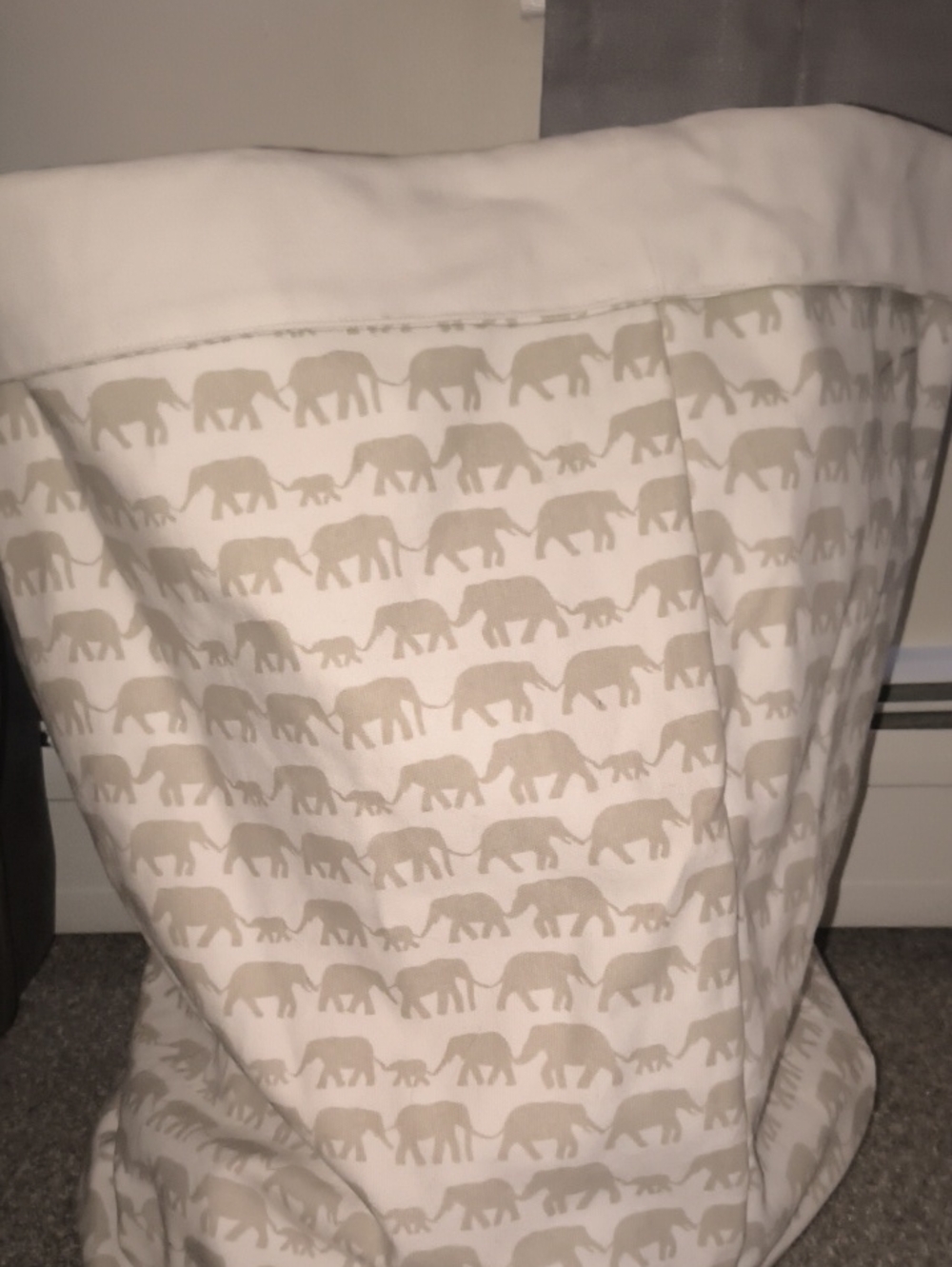 Elephant Print Fabric Storage Basket - Neutral Beige & White